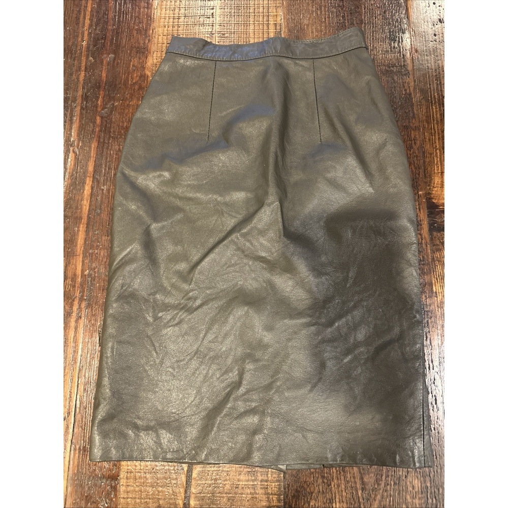 Vintage Ligne Privee Leather Skirt Gray Flat Front‎ Size 36 High Waisted
